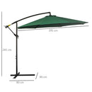 Outsunny 3m Garden Banana Parasol Cantilever Umbrella w/Crank& Base, Dark Green