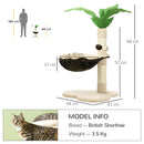 PawHut 68cm Cat Tower Palm Tree Shaped Cat Tree w/ Hammock - Beige