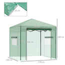 Outsunny Portable Pop-up Walk in Greenhouse w/ Door Windows 2.4 x 1.8 x 2.4m