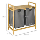 HOMCOM Bamboo Laundry Basket with Shelf Pull-out Bags for Bedroom Laundry Room
