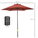 Outsunny 2m Parasol Patio Umbrella, Outdoor Sun Shade with 6 Ribs Wine Red