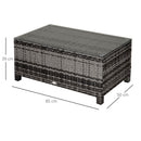 Outsunny Garden Rattan Side Table,Wicker Coffee Desk, Glass Top, Mixed Grey