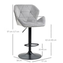 HOMCOM Set Of 2 Luxurious Velvet-Touch Bar Stools Metal Frame Footrest Grey