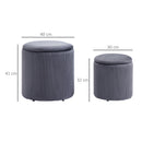 HOMCOM Modern Fabric Storage Ottoman with Removable Lid, Set of 2, Grey