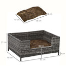 PawHut Rattan Dog Sofa w/ Removable Soft Cushion Indoor Outdoor Use - Grey