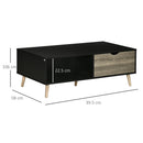 HOMCOM Modern Coffee Tables for Living Room w/ Shelves & Two Drawers, Black