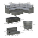 Outsunny Aluminium 4 Pieces Outdoor PE Rattan Sectional Conversation Sofa Set