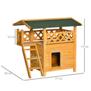 PawHut Cat House Outdoor Kitten Shelter Puppy Kennel w/ Balcony Stairs Roof