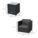 Outsunny 3Pcs Patio 2 Seater Rattan Sofa Garden Furniture Set Coffee w/ Cushions