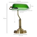 HOMCOM Banker's Table Lamp w/ Bronze Base, Green Glass Shade, Pull Rope Switch