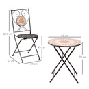 Outsunny 3-Piece Outdoor Bistro Set w/ Mosaic Round Table and 2 Armless Chairs