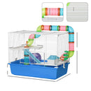 PawHut Hamster Cage w/ Tubes Exercise Wheel, Water Bottle, Food Dish -  Blue