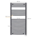HOMCOM Heated Towel Rail, Hydronic Bathroom Ladder Radiator 600mm x 1200mm Grey