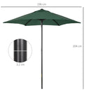 Outsunny 2m Parasol Patio Umbrella, Outdoor Sun Shade with 6 Ribs Green