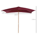 Outsunny Wooden Garden Parasol Sun Shade Patio Umbrella Canopy Wine Red