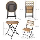 Outsunny 3 PCS Folding Rattan Wicker Bistro Set, Coffee Table Set, Natural