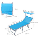 Outsunny Outdoor Lounger Fold 180° Reclining Chair w/ Adjustable Canopy Blue
