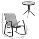 Outsunny 3 Pieces Outdoor Rocking Chairs Set w/ Tempered Glass Table for Garden