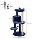 PawHut 4 Tiers 104cm Cat Tree w/ Scratching Posts Perches  Hanging Ball, Blue