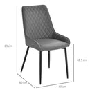 HOMCOM Set Of 2 Quilted PU Leather Dining Chairs w/ Metal Frame 4 Legs Grey