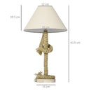 HOMCOM Farmhouse Table Lamp with Fabric Lampshade Twisted Hemp Rope for Study