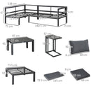 Outsunny 5-Piece Corner Garden Furniture Set w/ 2 Tables, Grey Aluminium Frame