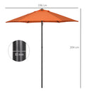 Outsunny 2m Parasol Patio Umbrella, Outdoor Sun Shade with 6 Ribs Orange