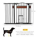 PawHut Dog Gate Pet Safety Gate W/ Cat Door Auto Close Pine Decor 74-105 cm Wide