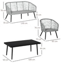 Outsunny 4 Piece Rattan Patio Sofa Set w/ 2 Sofa 1 Loveseat & Coffee Table