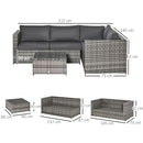 Outsunny 3Pcs Rattan Corner Sofa Set Coffee Table Garden Furniture  w/ Cushion