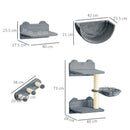 PawHut 4PCs Wall Mounted Cat Tree Cat Wall Shelves W/ Scratching Post Grey