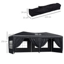 Outsunny 3m x 6m Pop Up Gazebo Party Tent Canopy Marquee with Storage Bag Black