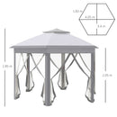Outsunny 4x4m Hexagon Gazebo w/ Metal Frame Mesh Curtains Outdoor Garden, Grey