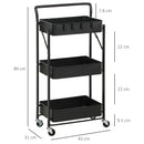 HOMCOM Rolling Utility Cart with 3 Mesh Basket 4 Hooks for Kitchen Black