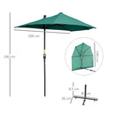 Outsunny 2m Half Garden Parasol Market Umbrella w/ Crank Handle, Base Dark Green