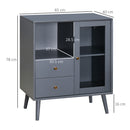 HOMCOM Modern Sideboard Cabinet, Glass Door Cupboard with 2 Drawers, Grey