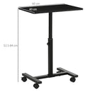 HOMCOM Mobile Laptop Table, End Table with Wheels Height Adjustable, Black