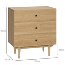 HOMCOM Chest of Drawers, 3 Drawer Unit Storage Cabinet for Bedroom, Natural