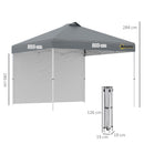 Outsunny 3x3(M) Pop Up Gazebo Canopy Tent w/ 1 Sidewall Carrying Bag Grey