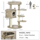 PawHut Cat Tree for Indoor Cats Tower w/ Ramp, Bed, Cat House, Toy Ball - Brown