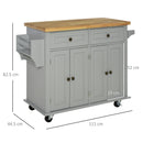HOMCOM Rolling Kitchen Island Cart with Rubber Wood Top, Spices, and Towel Rack