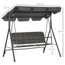 Outsunny 3-person Rattan Swing Chair, Hanging Bench w/ Stand, Adjustable Canopy