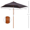 Outsunny Wooden Patio Umbrella Market Parasol Outdoor Sunshade 6 Ribs Deep Grey