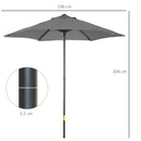 Outsunny 2m Parasol Patio Umbrella, Outdoor Sun Shade with 6 Ribs Dark Grey