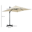 Outsunny Square Cantilever Roma Parasol 360° Rotation w/ Hand Crank, Cream White