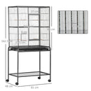 PawHut Rolling Bird Cage w/ Detachable stand Storage Shelf  Wood Perch Food Cup