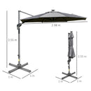 Outsunny 3m Solar LED Cantilever Parasol Adjustable Garden Umbrella Light Grey