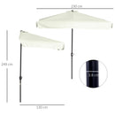 Outsunny 2.3m Half Round Parasol Garden Sun Umbrella Metal w/ Crank Off-White