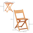 Outsunny 3Pcs Garden Bistro Set, Folding Outdoor Chairs and Table Set, Teak