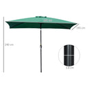 Outsunny 3x2m Patio Parasol Canopy Tilt Crank 6 Ribs Sun Shade Garden Green